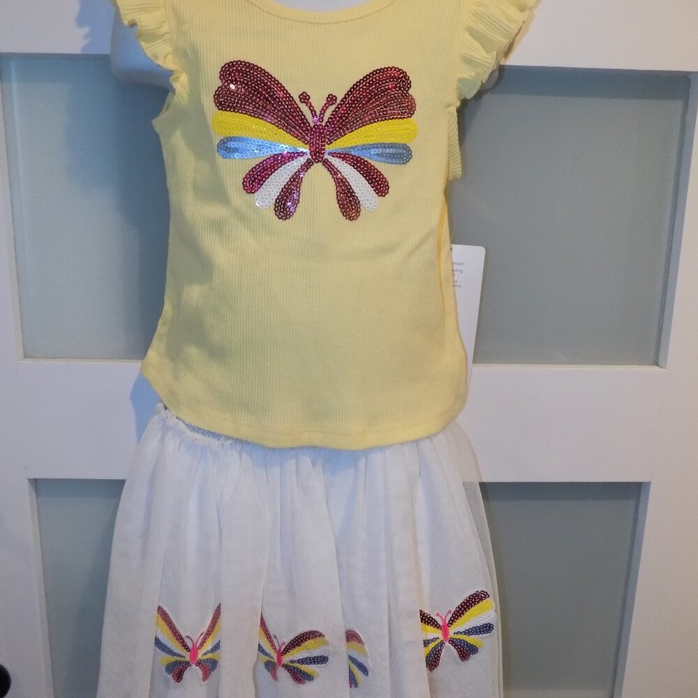 Berkley Jensen Butterfly 2pc Shirt & Tulle Skirt Outfit Size 5 Girl's NEW